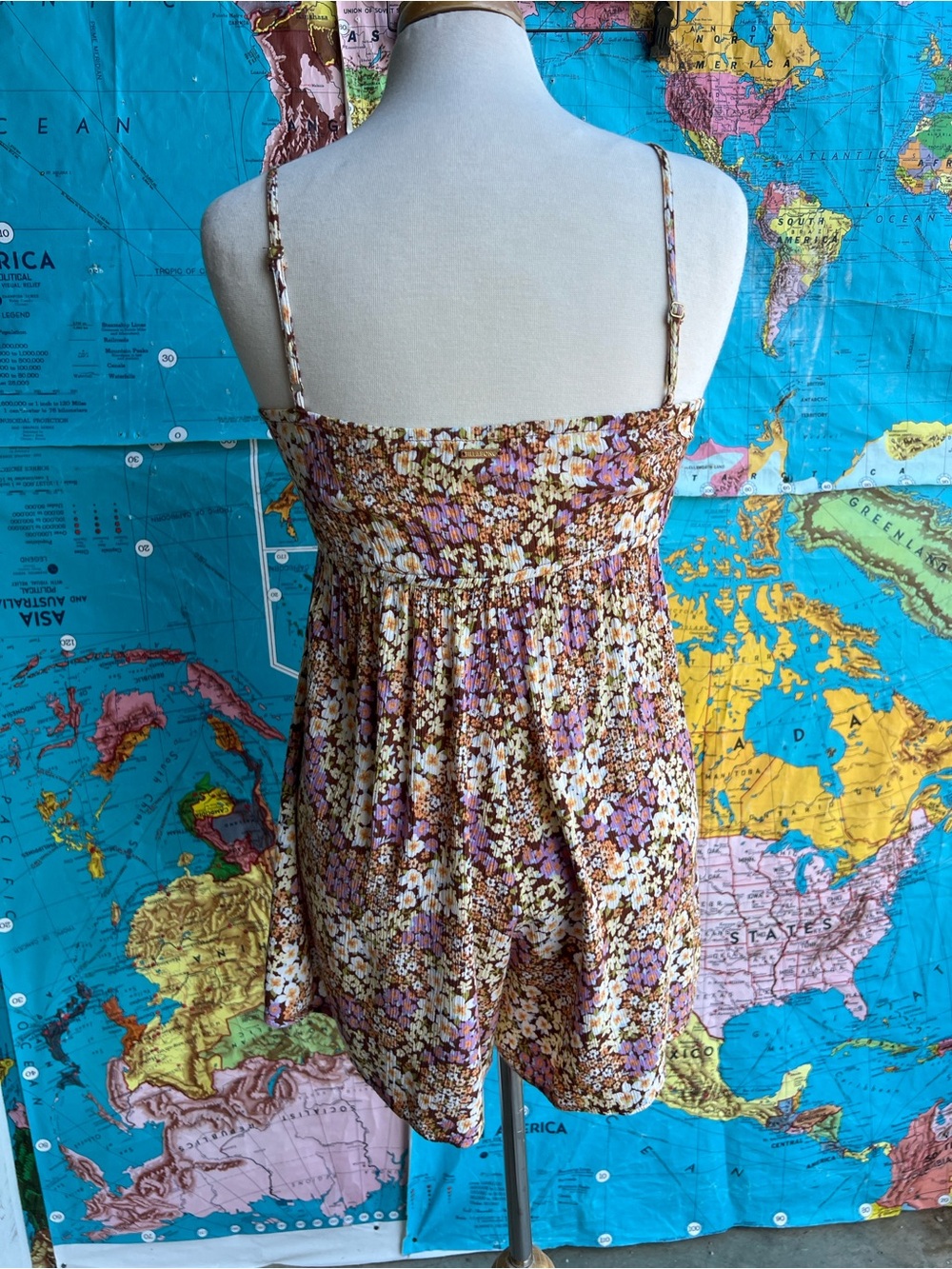 Billabong Floral Brown Pink White Spaghetti-Strap Romper - Picture 5 of 10